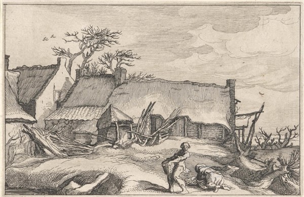 Farmer and peasant woman at a farm, Claes Jansz. Visscher II, Abraham Bloemaert, Boetius Adamsz.