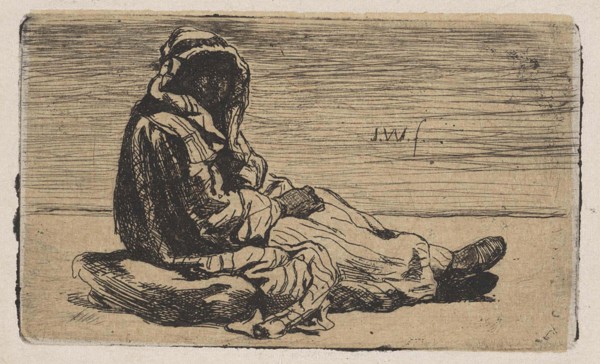 Oriental clad figure on a pillow, Jan Weissenbruch, 1837 - 1880
