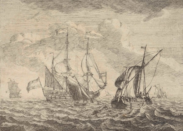 Seascape with two- and three-masters, Adam Silo, 1689-1760