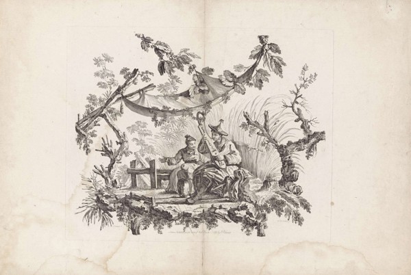 Chinese dwellings and figures. Suite of six prints. I. Pillement inv. F. A. Aveline sc. London by I