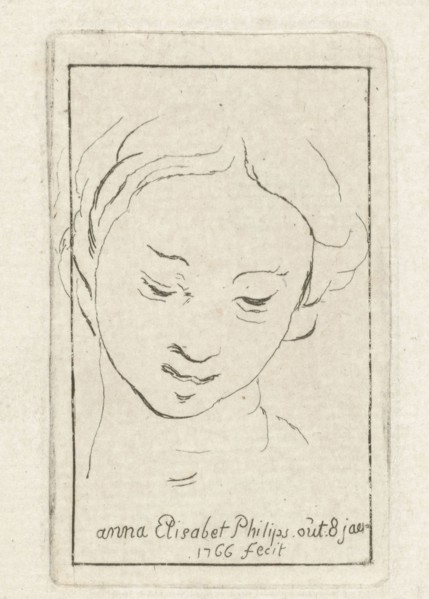 Self-portrait at the age of 8, print maker: Anna Elisabeth Philips, 1766