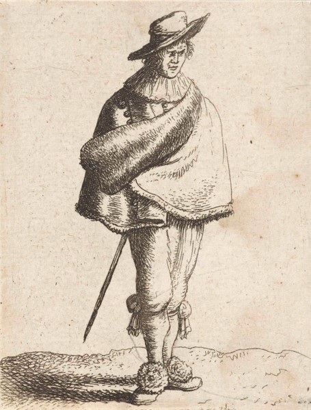 Young man with hat and cloak, print maker: Jan Gillisz. van Vliet, 1635