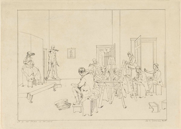 Drawing class, print maker: DaniÃ«l Batavus Voorman, Adrianus Gerardus van Schoone, 1805 - 1850