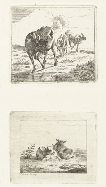 Two scenes with cows, Jan Matthias Cok, 1735 - 1771