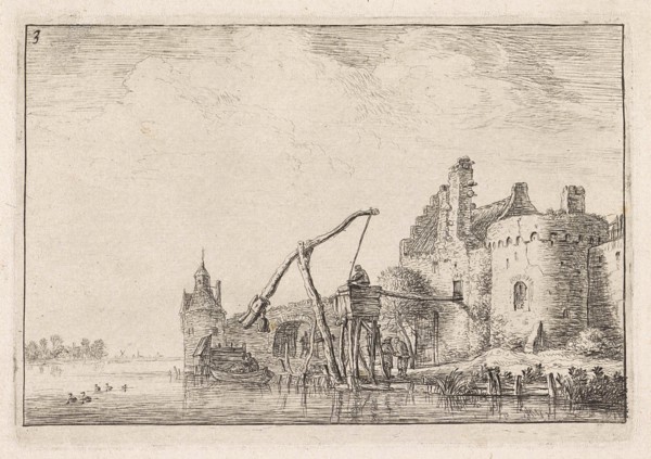 Walls seen from the water, print maker: Anthonie Waterloo, Cornelis Danckerts II, 1630 - 1663 and