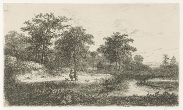 Two hunters, print maker: Hermanus Jan Hendrik van Rijkelijkhuysen, 1857