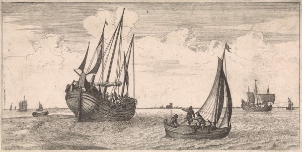 Mooring of the mail boat, print maker: Joost van Geel attributed to, Jacob Quack, 1665