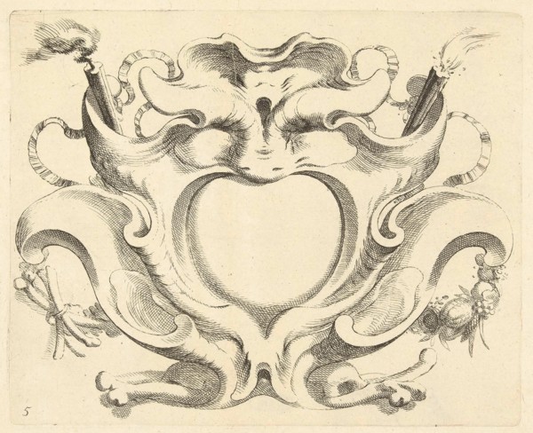 Broad lobe cartridge with heart-shaped compartment, Johannes Lutma (II), c. 1653 - c. 1655