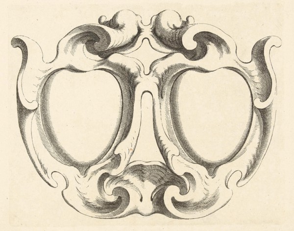 Wide cartridge with two heart-shaped compartments, print maker: Johannes Lutma II, Johannes Lutma
