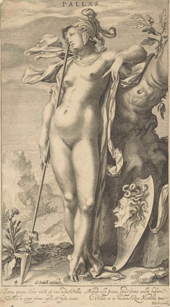 Minerva in a tree, print maker: Willem Isaacsz. van Swanenburg, Michiel Jansz van Mierevelt, Petrus