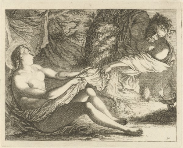 Satyr with a nymph, Arnold Houbraken, Anonymous, 1700 - 1750