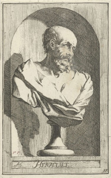 Bust of Heraclitus, print maker: Arnold Houbraken, Leonard Schenk, 1710 - 1719