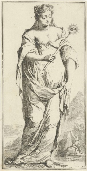 Personification of modesty, print maker: Arnold Houbraken, Leonard Schenk, 1710 - 1719