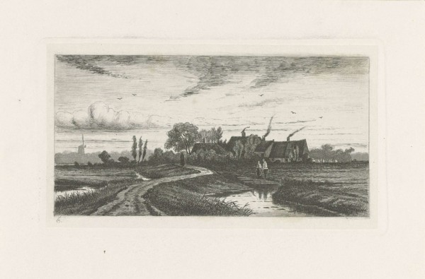 Landscape with farms, Jan van Lokhorst, 1858