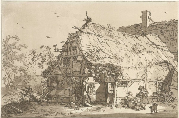 Farm with a family in the yard, print maker: Hendrik Meijer, print maker: Timothy Sheldrake, 1789 -