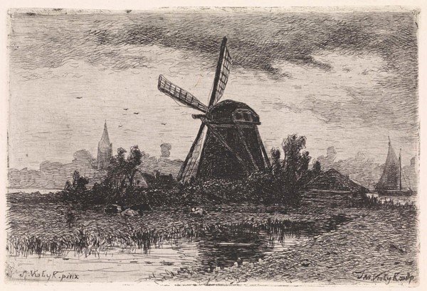 Landscape with mill, print maker: Jan Vrolijk, Adrianus Vrolijk, 1860 - 1894