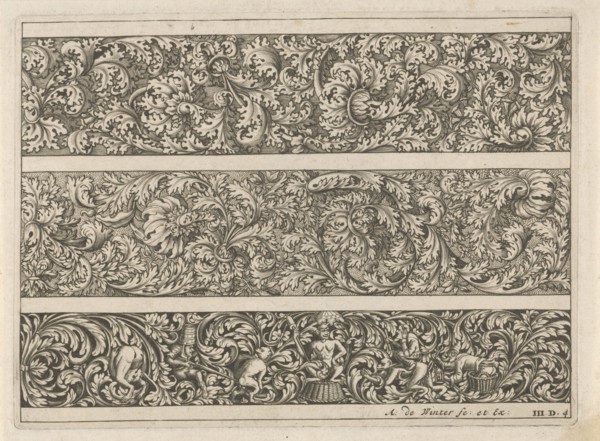 Three friezes with leaf tendrils, Anonymous, Anthonie de Winter, 1696