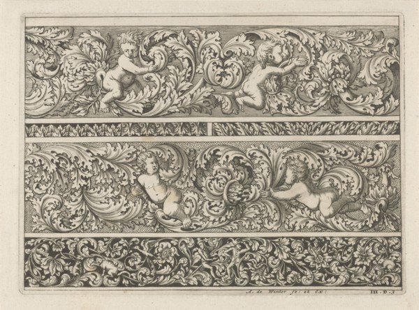 Three friezes with leaf tendrils, Anthonie de Winter, Anonymous, 1696