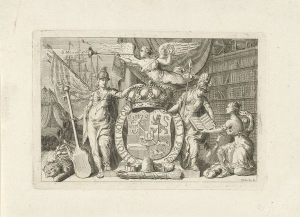Allegory of the majority of William V, 1766, print maker: Cornelis van Noorde, 1766