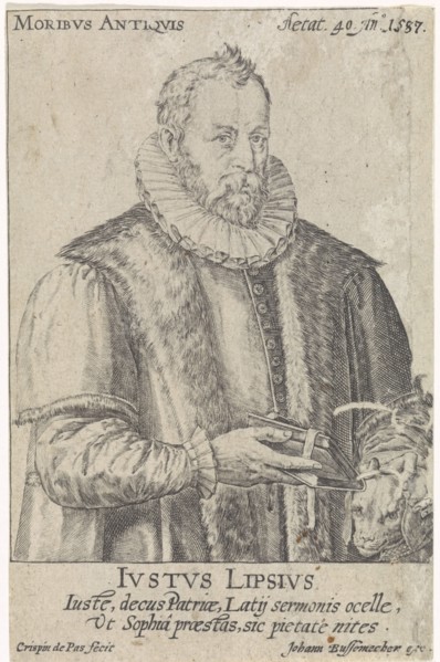Portrait of Justus Lipsius, Crispijn van de Passe (I), Hendrick Goltzius, Johann Bussemacher, 1587