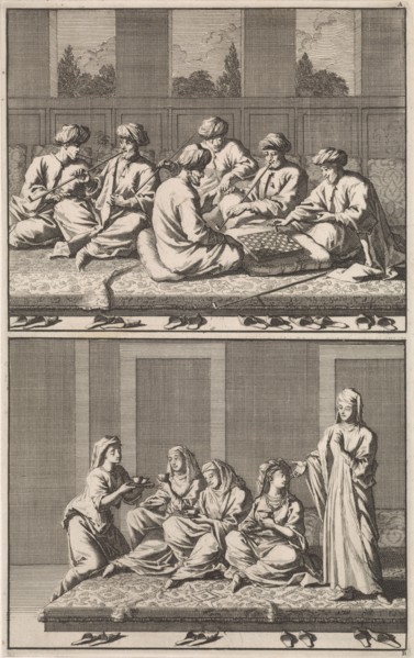 Company of six smoking and chess-playing Turks, Company of coffee drinking four women and a slave,