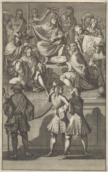 Receipt of Cornelis de Bruyn as a new member of the Bentvueghels, 1674, Caspar Luyken, 1698