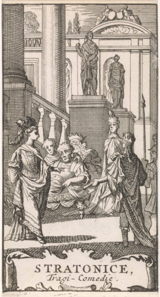Title page for in Stratonice, P Quinault, Le Theatre, Volume I, 1697, Caspar Luyken, Antoine
