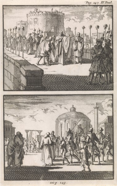 Pope Sixtus V visits the Castel Sant'Angelo in Rome, Italy, a sixteen year old boy is brought to