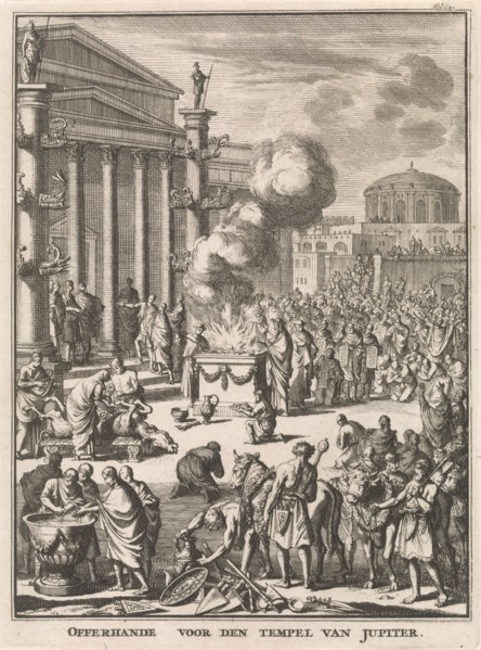 Sacrificial Ceremony before the Temple of Jupiter in Rome, Italy, Jan Luyken, FranÃ§ois Halma,