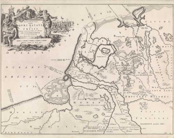 Historical map of the Netherlands at the time of the Batavians and Frisians II, Jan Luyken,