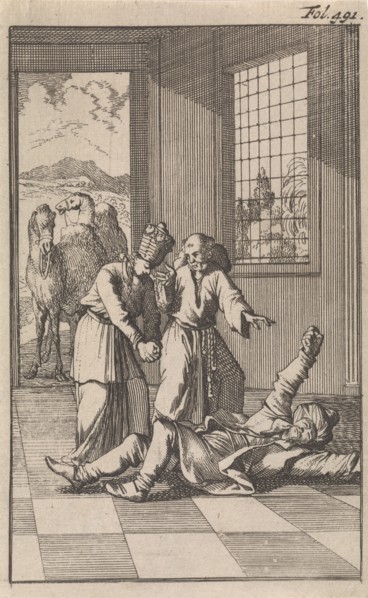 Mahomed falls into raptures at the feet of his wife Kadiga, Caspar Luyken, Timotheus ten Hoorn,