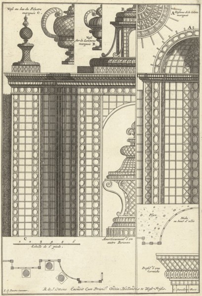 Half trellis pavilion with details, Cornelis Danckerts II, Reinier Ottens I, Reinier Ottens II,