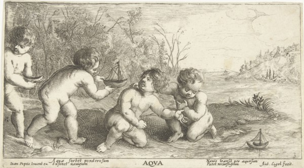 Children playing with boats, Joseph Antoine Cochet, Johannes Popels c. 1645 - c. 1670