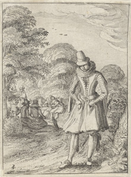 Elegant party in the woods, Claes Jansz. Visscher (II), 1615