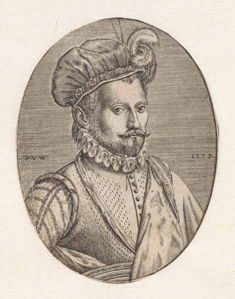 Portrait of an unknown man, wearing a feathered hat, print maker: Paulus van Wtewael, 1573