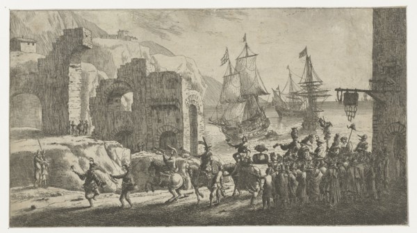 Masquerade at a port, attributed to Reinier Nooms, 1650 - 1664