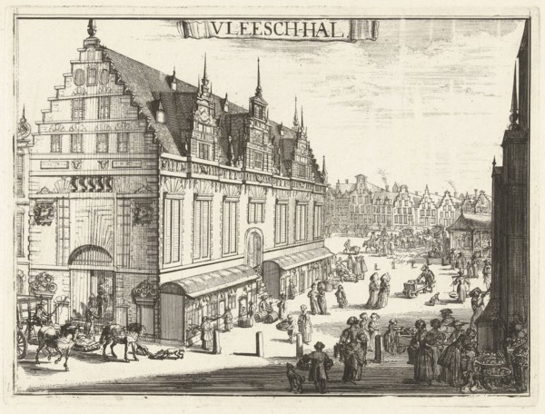 View of the Vleeshal Haarlem, The Netherlands, Romeyn de Hooghe, 1688 - 1689