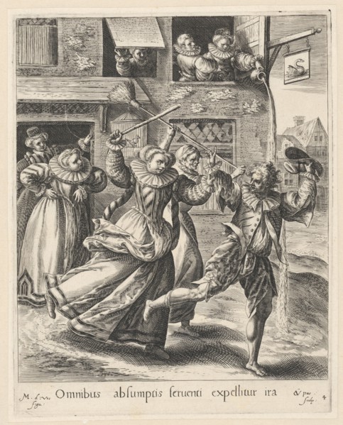 The prodigal son chased by the whores, Crispijn van de Passe (I), 1580 - 1588