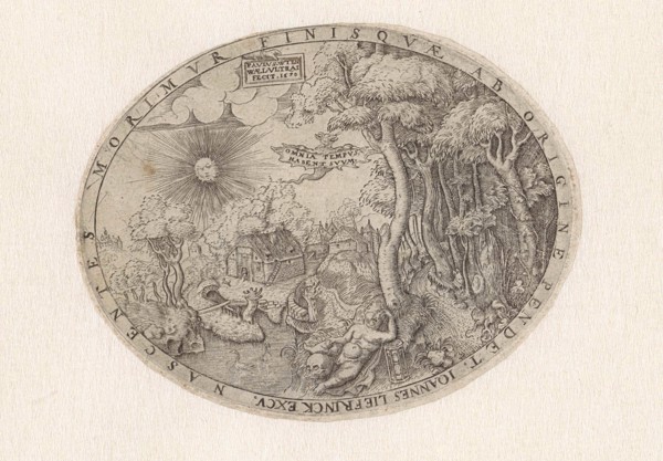 Boy with a skull and hourglass in a landscape, Paulus van Wtewael, Hans Liefrinck (II), 1570