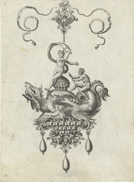 Pendant with dragon with a double shell on his back, Adriaen Collaert, Hans Collaert I, Philips