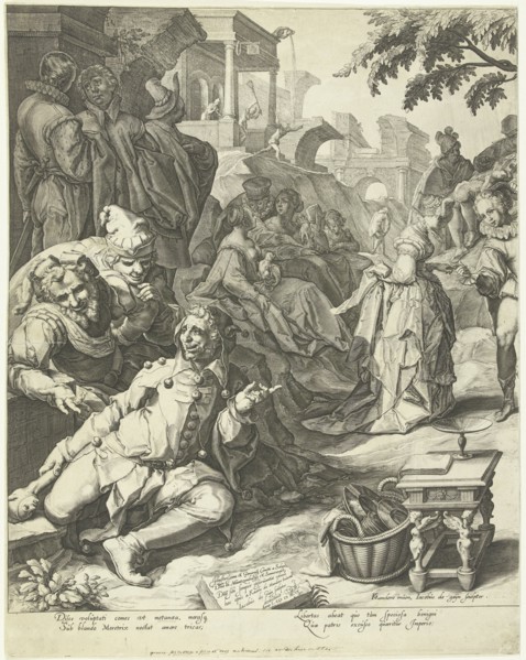 The prodigal son (left page), Jacob de Gheyn (II), Petrus Hogerbeets, Ger. Valk, 1596