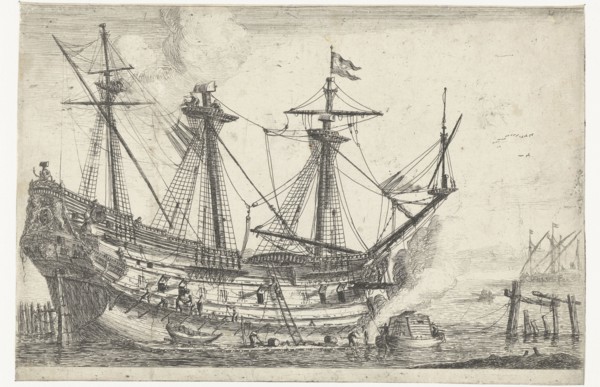 Repairing a big sailing ship, Reinier Nooms, 1656 - 1659
