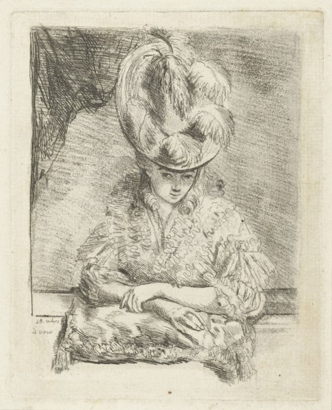 Portrait of a Young Woman with hat looking out of the window, Louis Bernard Coclers, 1756-1817
