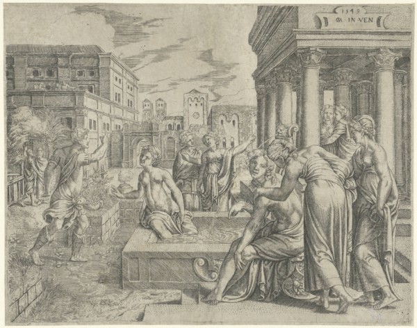 Bathsheba receives the message of David, Cornelis Massijs, 1549