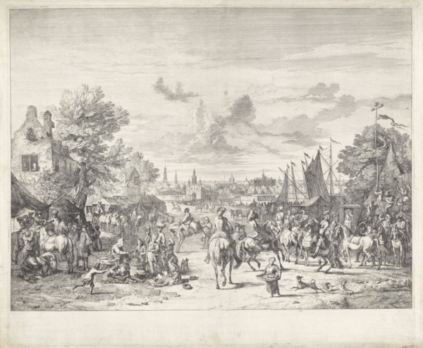 Horse fair in a city, Jan van Huchtenburg, 1674 - 1733