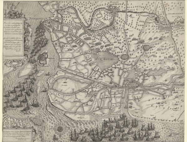 Tour of the army of Maurice to Ostend (left leaf), 1600, Floris Balthasarsz. van Berckenrode, 1600