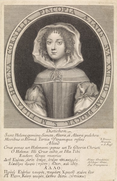 Elena Lucrezia Cornaro Piscopia Portrait, Pieter van Schuppen, Pierre Lombard, Luigi Gradenigo,