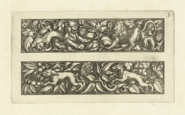 Two friezes, the upper with two lions, Michiel le Blon, c. 1611 - c. 1625