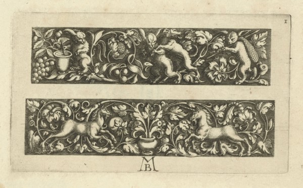 Two friezes, the top with three hares, Michael le Blon, c. 1611 - c. 1625