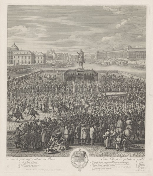 King Louis XIV of France crossing the Pont-Neuf, Jan van Huchtenburg, 1667 - 1669